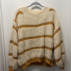 Cozy Striped Knit Sweater - Cream and Mustard Yellow - Carly Jean Los Angeles